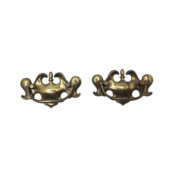 Vintage Harris Brass Drawer Pulls Set Of 2 Ornate Decorative Handles For Furnitu - Picture 7 of 8